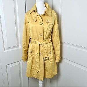 Novelti Chic Mustard Yellow Trench Coat, Single Breasted w/ Removable Hood - S/M